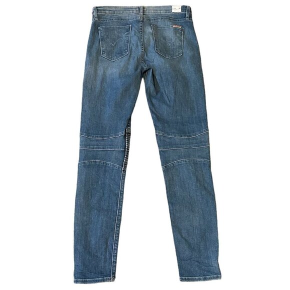 Hudson Stark Designer Moto Jean Skinny Mid Rise Medium Blue Women's Size 28/6 - Picture 2 of 6